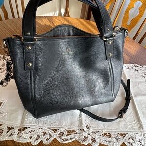kate spade black pebbled leather satchel with detachable strap